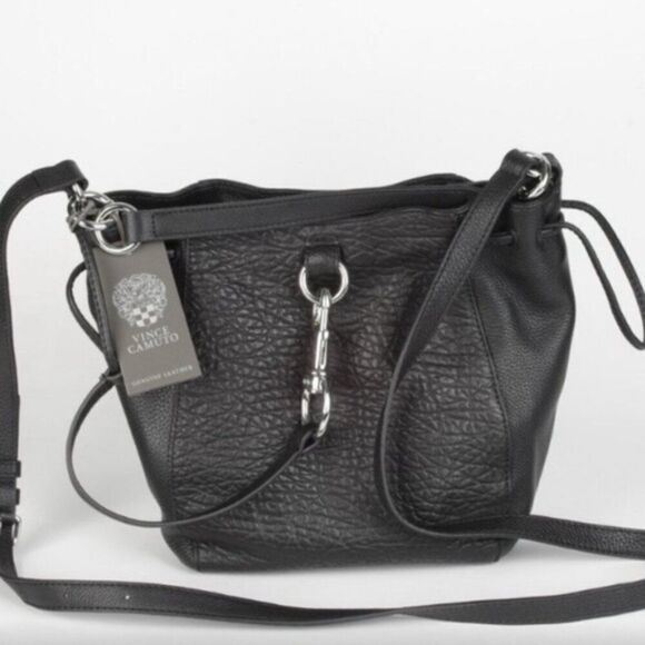 Vince Camuto Black Textured Shoulder Bag with Silver Hardware